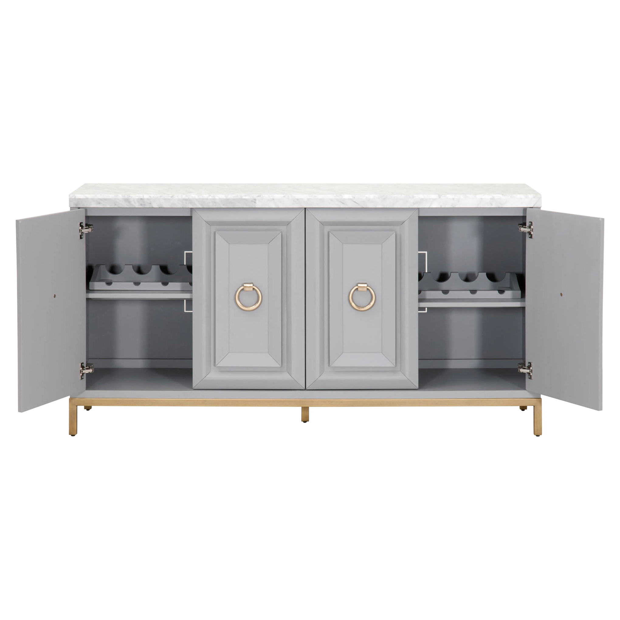 Avril Modern Classic 4-Door Brushed Gold White Marble Top Grey Media Sideboard - Image 1