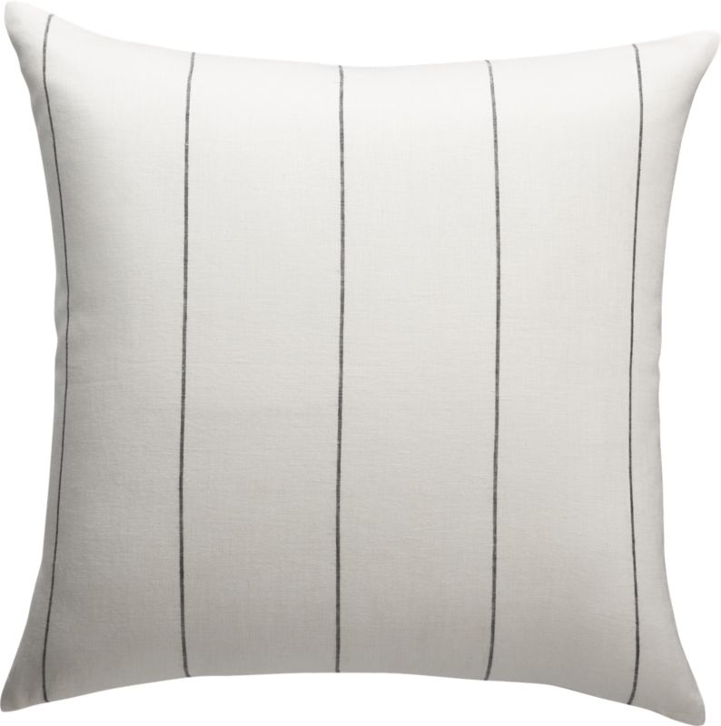 Pinstripe White Linen Pillow, Down-Alternative Insert, 20"x20" - Image 0