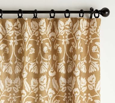 Zama Print Linen/Cotton Rod Pocket Blackout Curtain, Mustard, 96 x 50" - Image 0