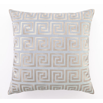 Embroidered Greek Key Linen Throw Pillow - Image 0