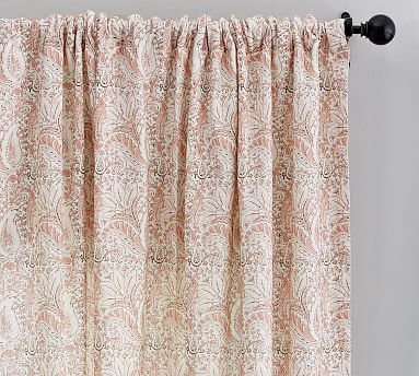 Amala Kalamkari Print Linen/Cotton Rod Pocket Curtain, Blush, 96 x 50" - Image 1