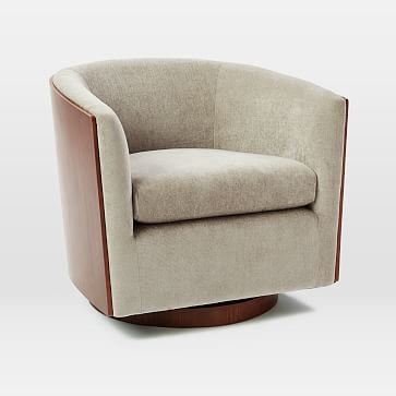 Luther Swivel Chair, Worn Velvet, Light Taupe - Image 0