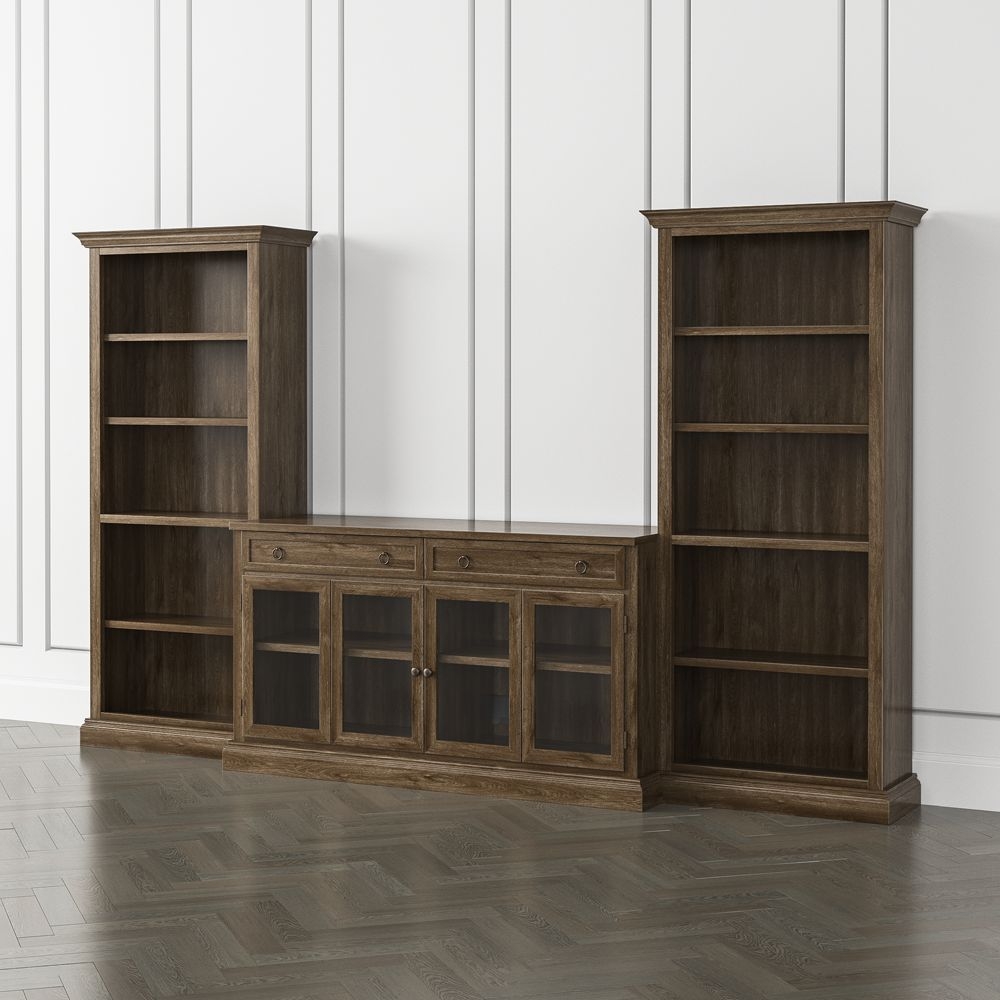 Cameo Nero Noce 3-Piece Glass Door Entertainment Center with Open Bookcases - Image 0