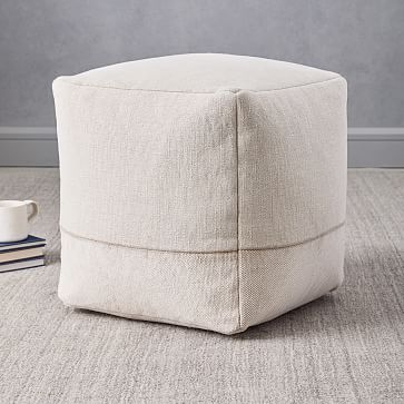 Cotton Canvas Pouf, 16"x16"x17", Stone - Image 0