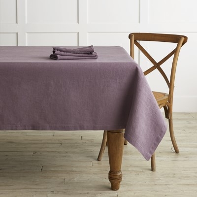Italian Washed Linen Tablecloth, 70 X 108", Charcoal - Image 1