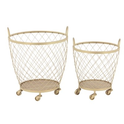 Modern Diamond Weave Round Basket Set with Wheels - Image 0