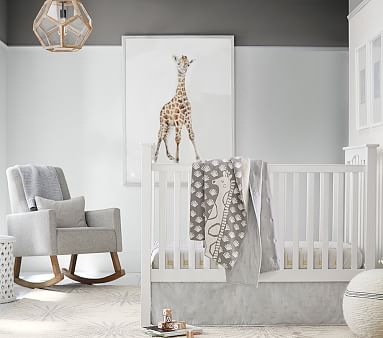 Giraffe Knit Sherpa Baby Blanket, Stroller Blanket, Gray - Image 1