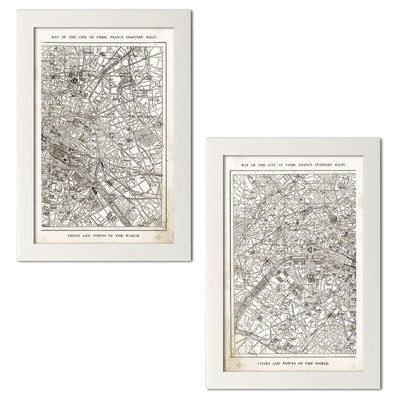 'Old Fashioned Paris France City and Street Map' 2 Piece Graphic Art Print Set - Image 0