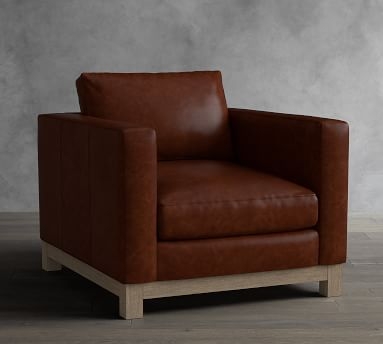 Jake Leather Armchair with Wood Legs, Down Blend Wrapped Cushions, Signature Maple - Image 1