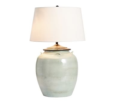 Courtney Ceramic 29" Table Lamp, Large Seafoam Base with Large Tapered Gallery Shade, White - Image 3