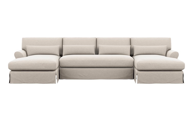 Maxwell U-Sectional with Linen Fabric and Oiled Walnut with Brass Cap legs - Image 0
