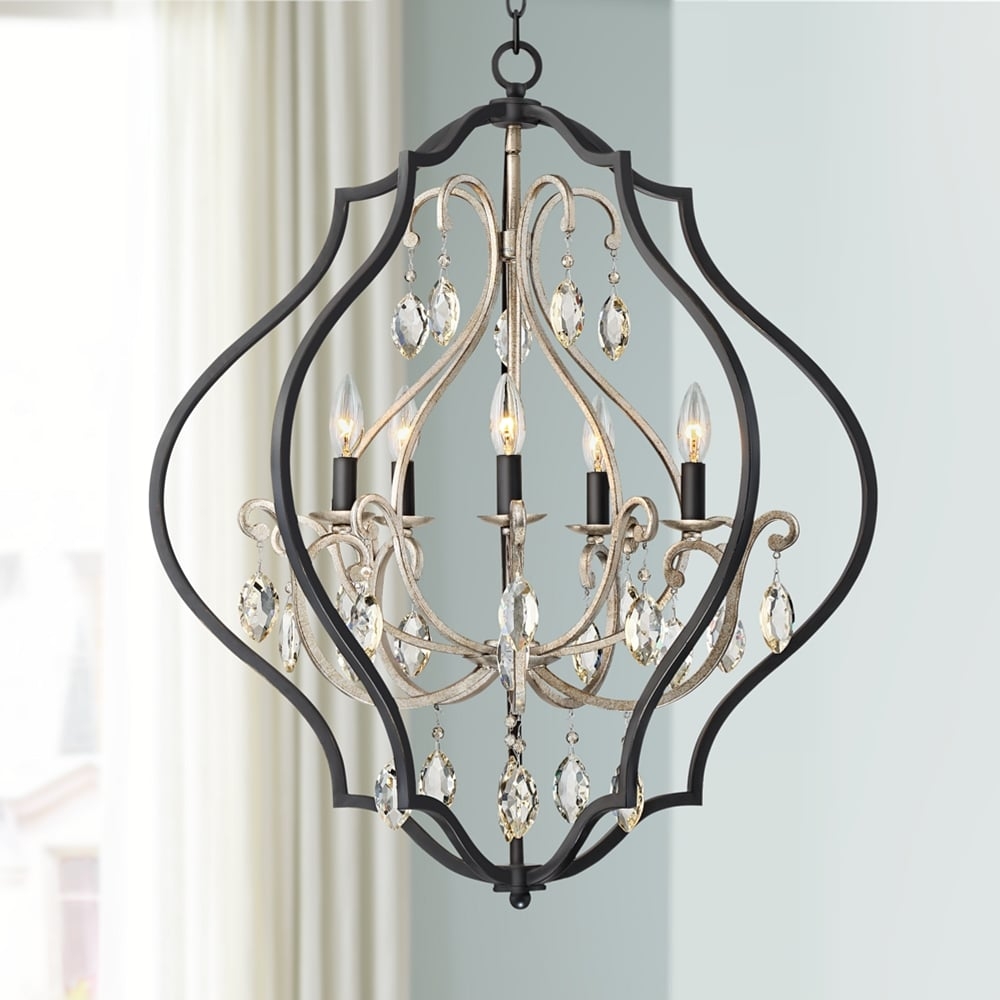 Barnes and Ivy Clara 27" Black and Antique Silver 5-Light Chandelier - Image 0