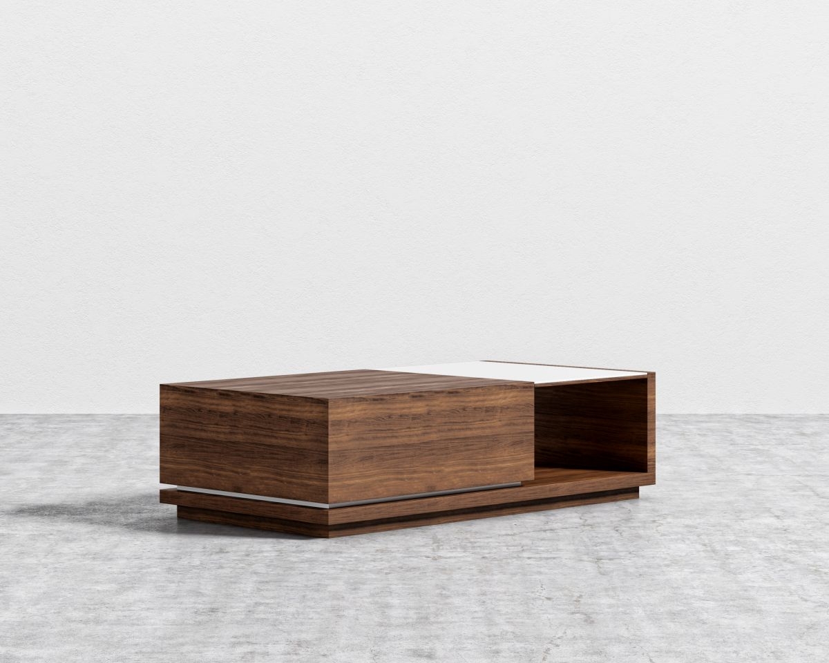 Truman Coffee Table - Walnut Veneer White Frosted Glass - Image 2