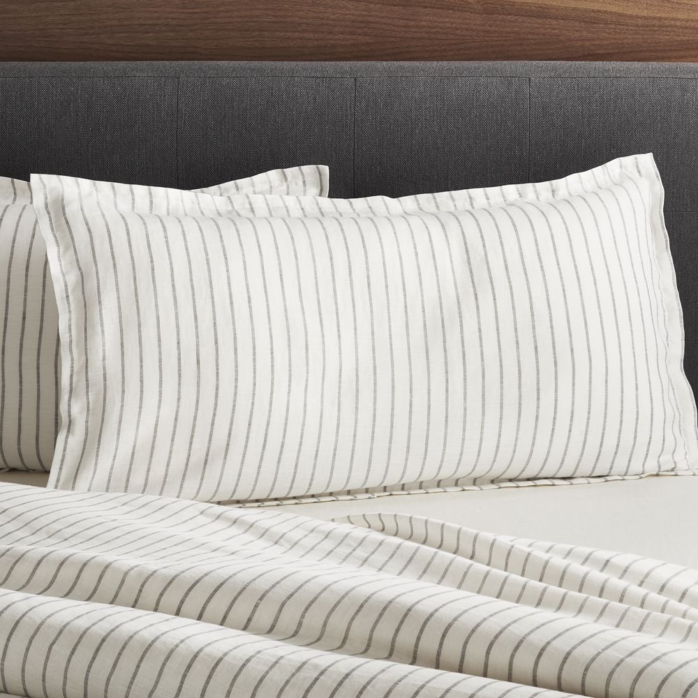 Pure Linen Wide Stripe Warm White King Pillow Sham - Image 0