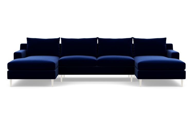 Sloan U-Sectional with Oxford Blue Fabric and Matte White legs - Image 0