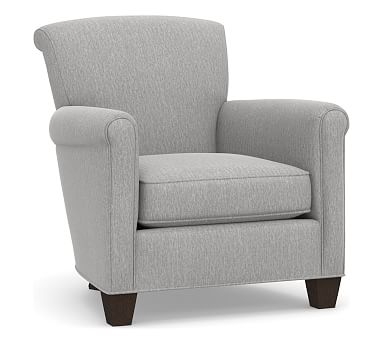 Irving Upholstered Armchair, Polyester Wrapped Cushions, Sunbrella(R) Performance Chenille Fog - Image 0