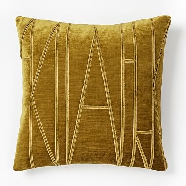 Velvet Applique Pillow Cover, 20"x20", Velvet Gold - Image 0