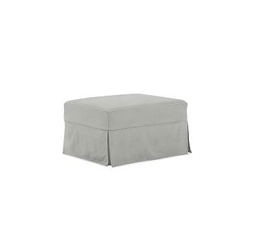 PB Comfort Slipcovered Ottoman, Box Edge Polyester Wrapped Cushions, Basketweave Slub Ash - Image 2