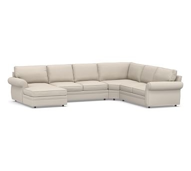 Pearce Roll Arm Upholstered Right Arm 4-Piece Chaise Sectional with Wedge, Down Blend Wrapped Cushions, Performance Brushed Basketweave Oatmeal - Image 0