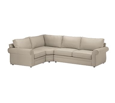 Pearce Roll Arm Upholstered Right Arm 3-Piece Wedge Sectional, Down Blend Wrapped Cushions, Sunbrella(R) Performance Herringbone Light Gray - Image 0