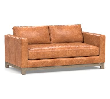 Jake Leather Loveseat 70" with Wood Legs, Down Blend Wrapped Cushions, Statesville Caramel - Image 0