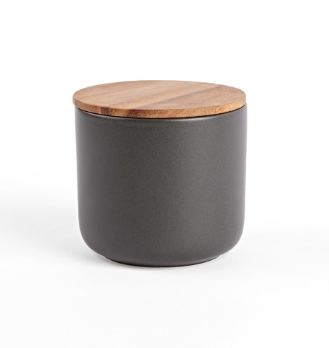 Black Large Canister with Wood Lid - Image 3