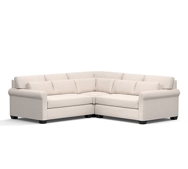 York Roll Arm Upholstered Deep Seat 3-Piece L-Shaped Corner Sectional with Bench Cushion, Down Blend Wrapped Cushions, Performance Slub Cotton Ivory - Image 0