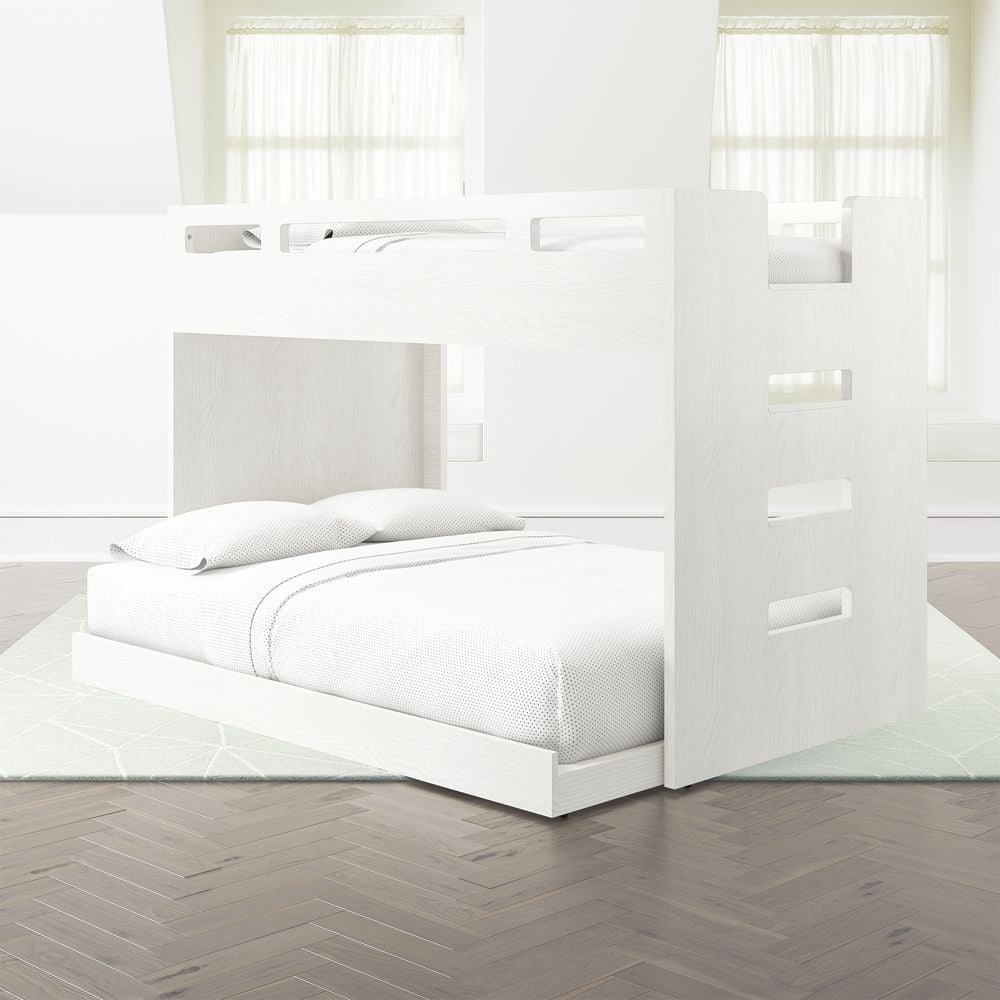 Abridged White Glaze Wood Kids Twin Over Full Bunk Bed with Right Ladder - Image 1