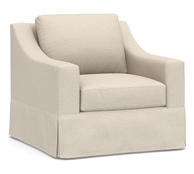 York Slope Arm Slipcovered Armchair, Down Blend Wrapped Cushions, Performance Chateau Basketweave Oatmeal - Image 0