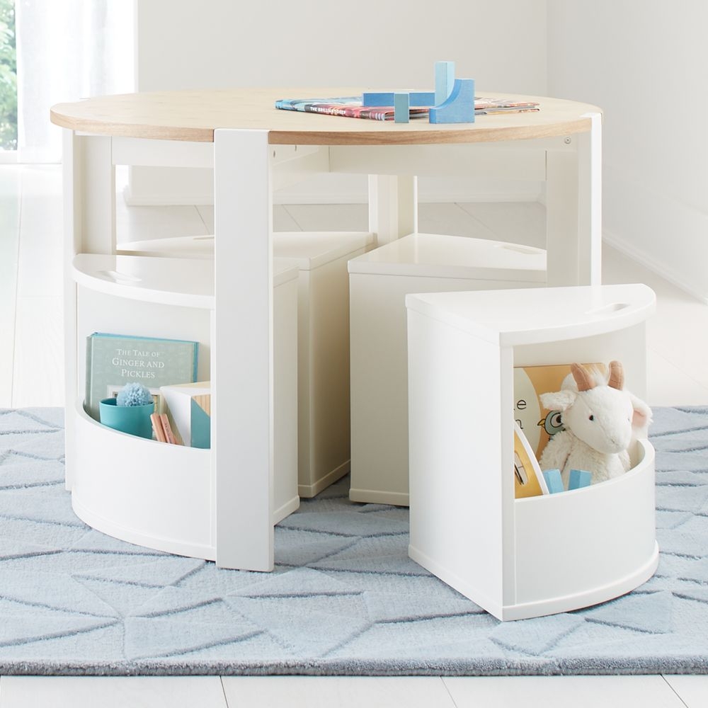 Nesting White and Natural Wood Kids Play Table and Chairs with Storage Set - Image 0