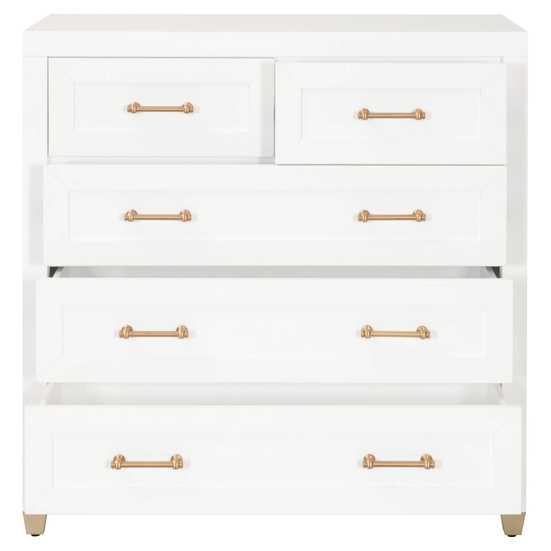 Stacy Modern Classic 5-Drawer Brass Accent White Dresser - Image 1