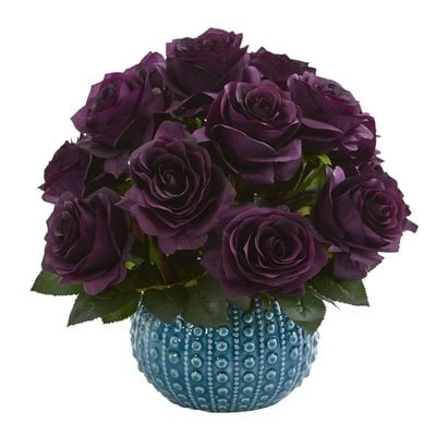 Artificial Rose Floral Arrangement in Ceramic Vase - Image 0
