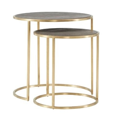 Dupont Antique Gold and Reclaimed Wood Nesting End Table - Image 0