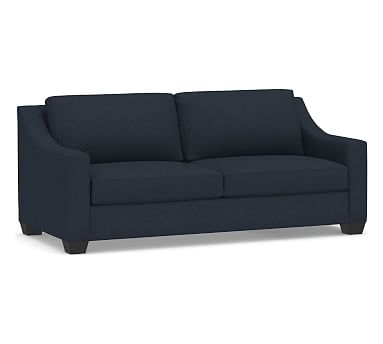 York Slope Arm Upholstered Sofa 80.5", Down Blend Wrapped Cushions, Performance Brushed Basketweave Indigo - Image 0