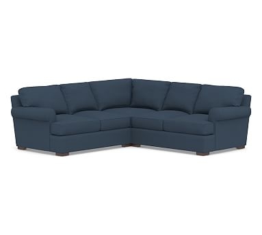 Townsend Roll Arm Upholstered 3-Piece L-Shaped Corner Sectional, Polyester Wrapped Cushions, Brushed Crossweave Navy - Image 2