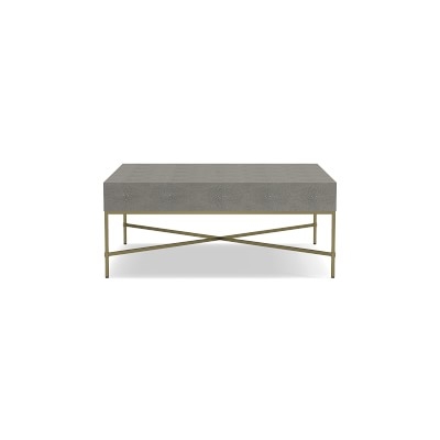 Faux Shagreen Square Coffee Table, 42X42", Light Grey, Brass - Image 2