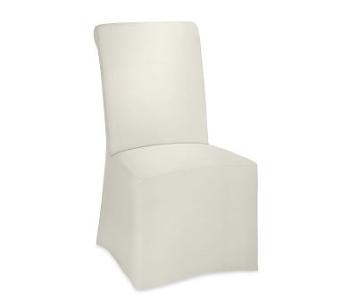 PB Comfort Roll Long Slipcovered Dining Side Chair, Espresso Legs, Basketweave Slub Ivory - Image 0