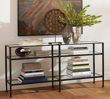 Tanner Metal and Glass Long Console Table, Matte Iron-Bronze finish - Image 2