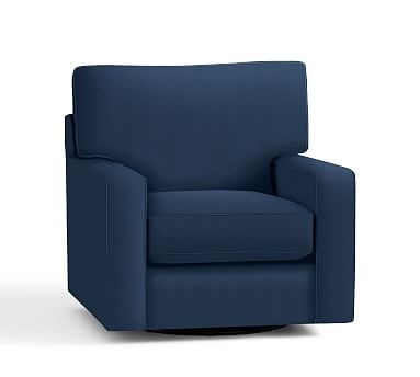 Buchanan Square Arm Upholstered Swivel Armchair, Polyester Wrapped Cushions, Performance Everydayvelvet(TM) Navy - Image 0