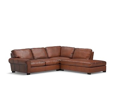 Turner Roll Arm Leather Left 3-Piece Bumper Sectional, Down Blend Wrapped Cushions, Burnished Saddle - Image 0