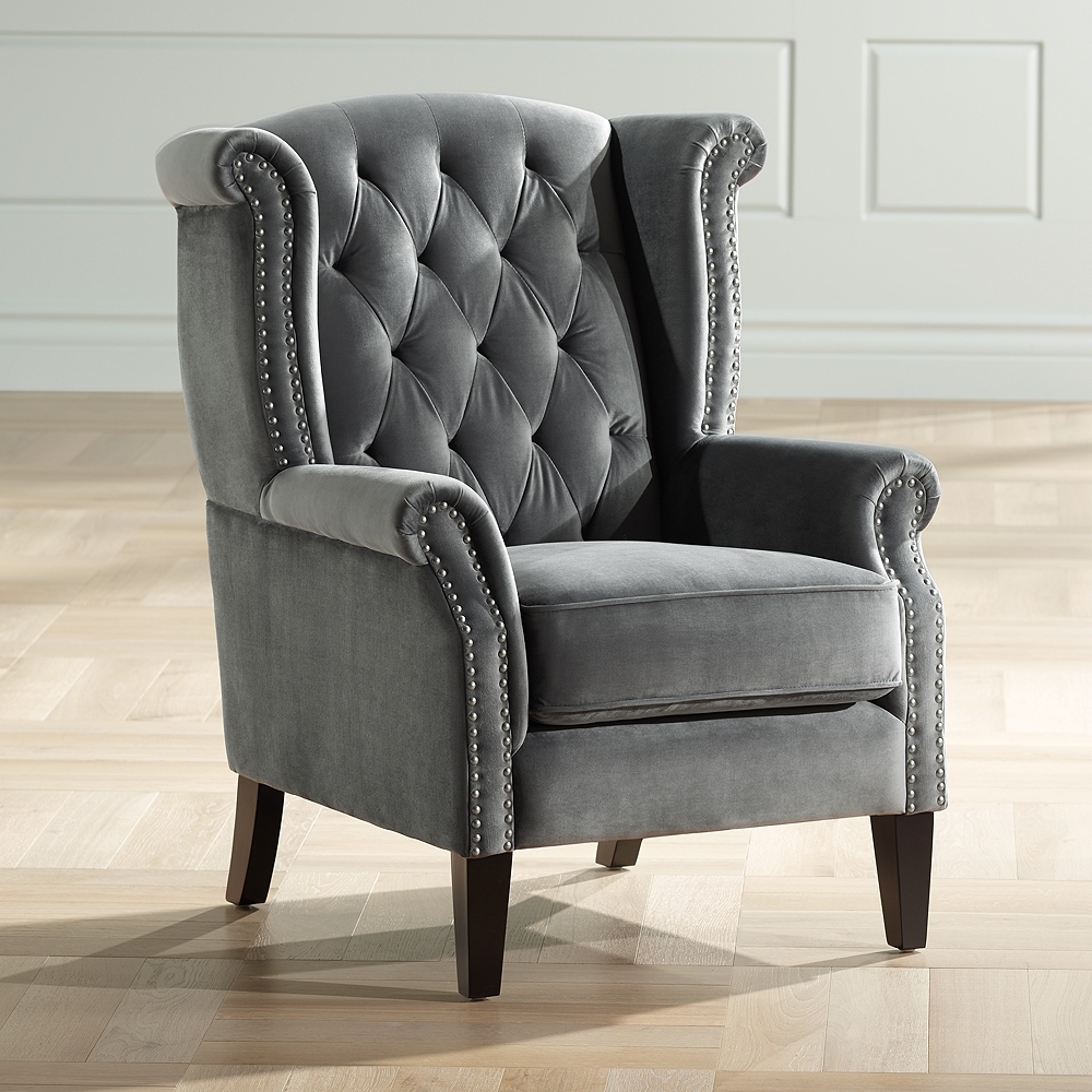 Williamsburg Gray Tufted Wingback Armchair - Style # 37T51 - Image 0