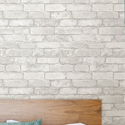 Wokingham Gray and White 18' x 20.5" Brick Peel And Stick Wallpaper Roll - Image 0