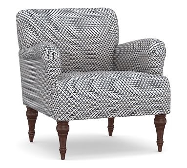 Hadley Upholstered Armchair, Polyester Wrapped Cushions, Kendall Print Navy - Image 0