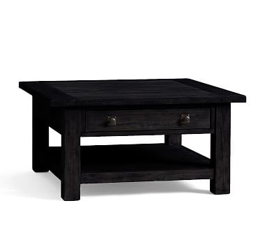 Benchwright Square Wood Coffee Table with Drawer, Blackened Oak, 36"L - Image 0