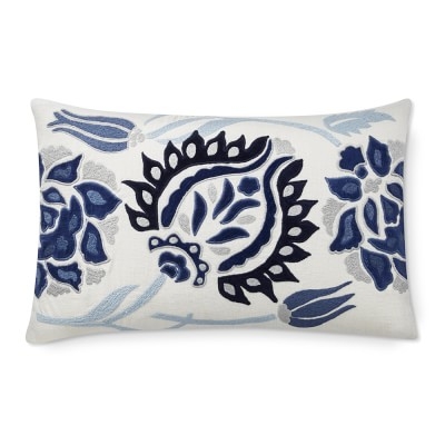 Izlara Floral Applique Lumbar Pillow Cover, 14" X 22", Blue - Image 0