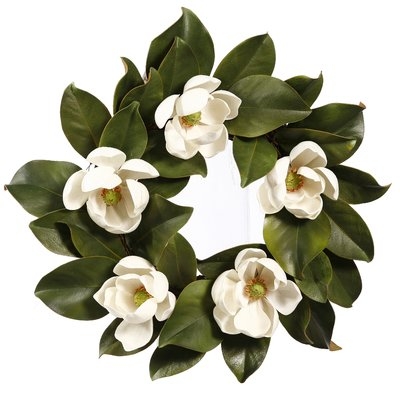 Magnolia Blooms Faux 16" Polyester Wreath - Image 0