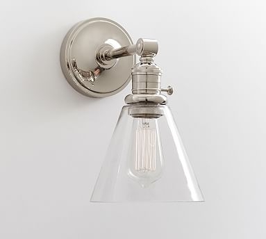 Straight Arm Flared Glass Sconce, Nickel - Image 2