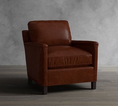 Tyler Square Arm Leather Armchair with Nailheads, Down Blend Wrapped Cushions, Statesville Toffee - Image 1