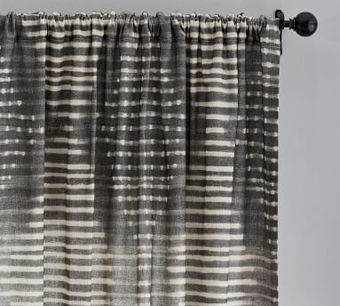 Shibori Diamond Linen/Cotton Rod Pocket Blackout Curtain, Blue, 96 x 50" - Image 3