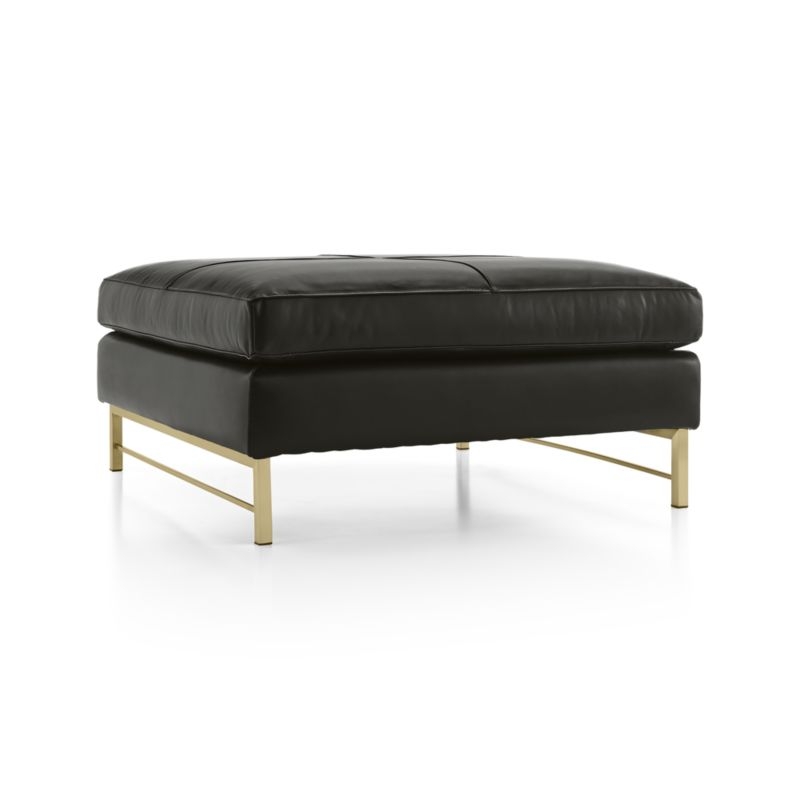 Tyson Leather Square Cocktail Ottoman with Brass Base - Image 2